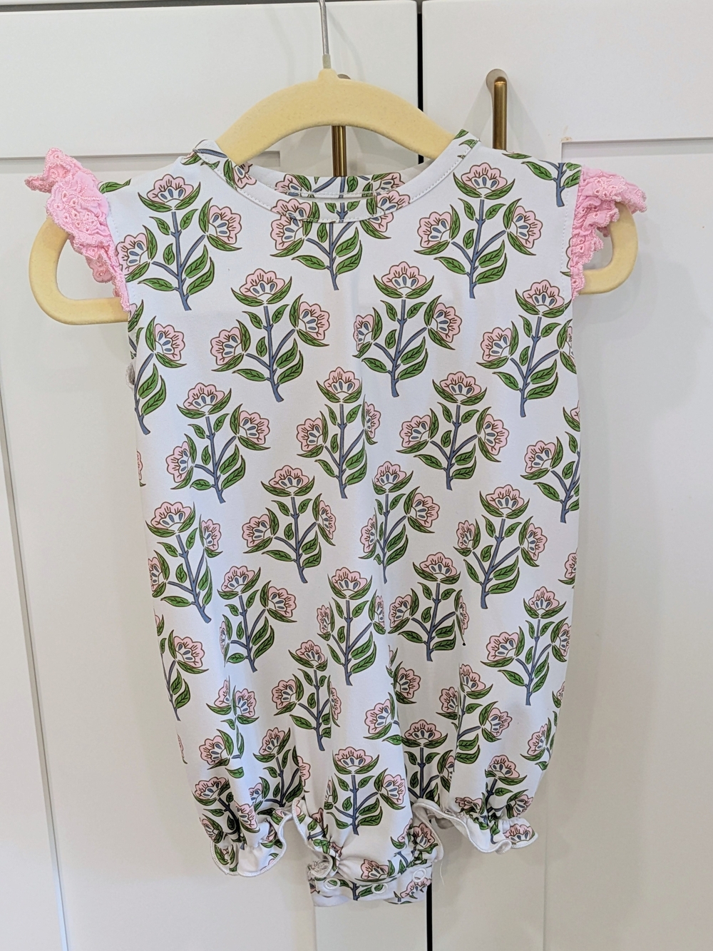 Cecil And Lou Floral Print Baby Romper with Pink Trim